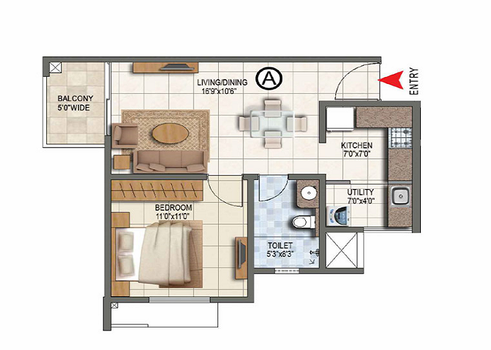 Prestige Sunset Park 1 BHK Floor Plan